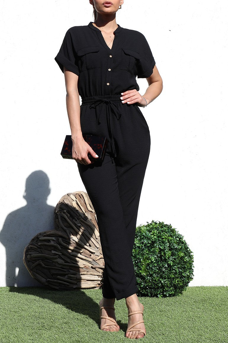 Button Down Jumpsuit Black