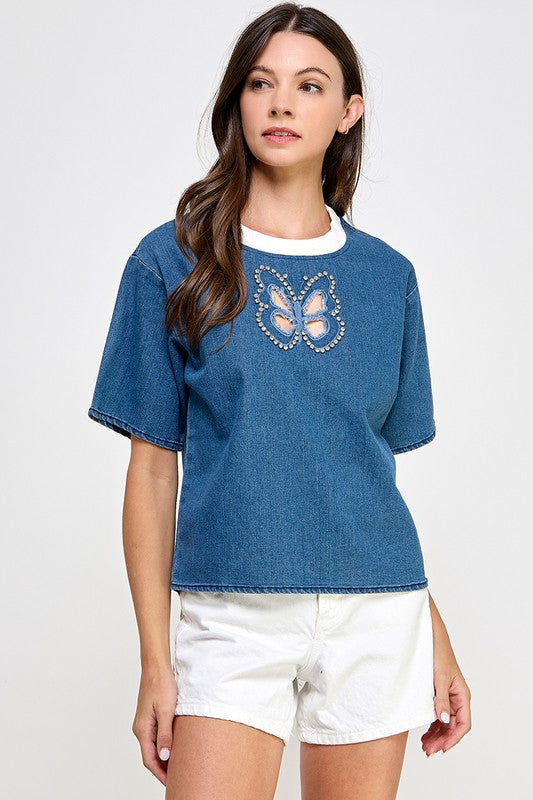Rhinestone Butterfly T- Shirt