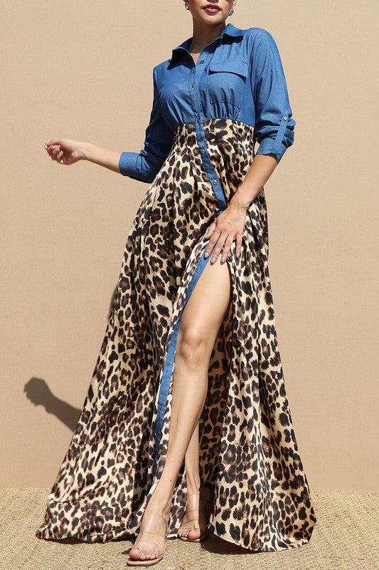 Leopard Long Sleeves Maxi Dress