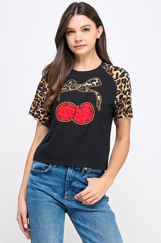 Black Leopard & Cherry T-Shirt