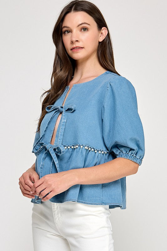 Light Denim Front Tie Shirt