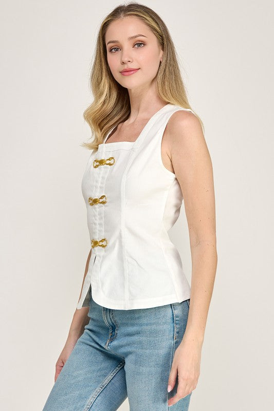 Pre-orden Mayo 2 White Gold Link Square Neck Top