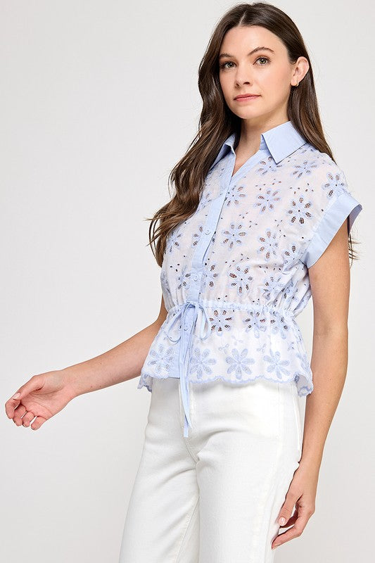 Blue Detail Keyhole Shirt