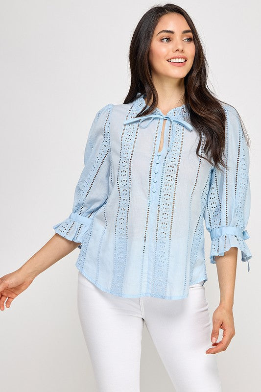 Blue Keyhole Detail Shirt