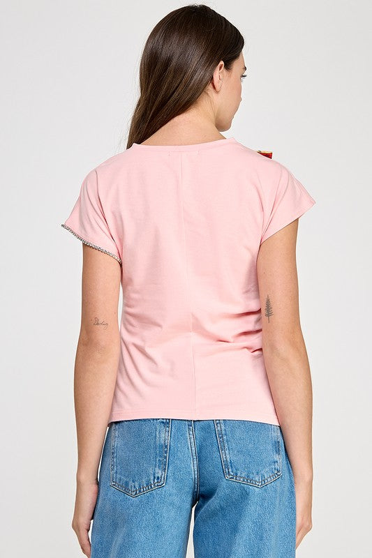 Pink Ribbon Detail T- Shirt