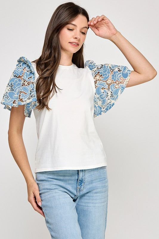 Lace Crochet Sleeve Shirt