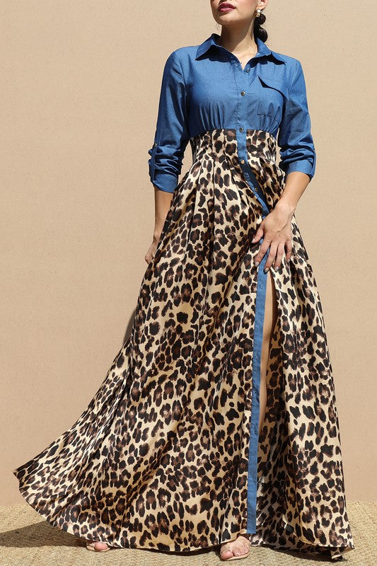 Leopard Long Sleeves Maxi Dress