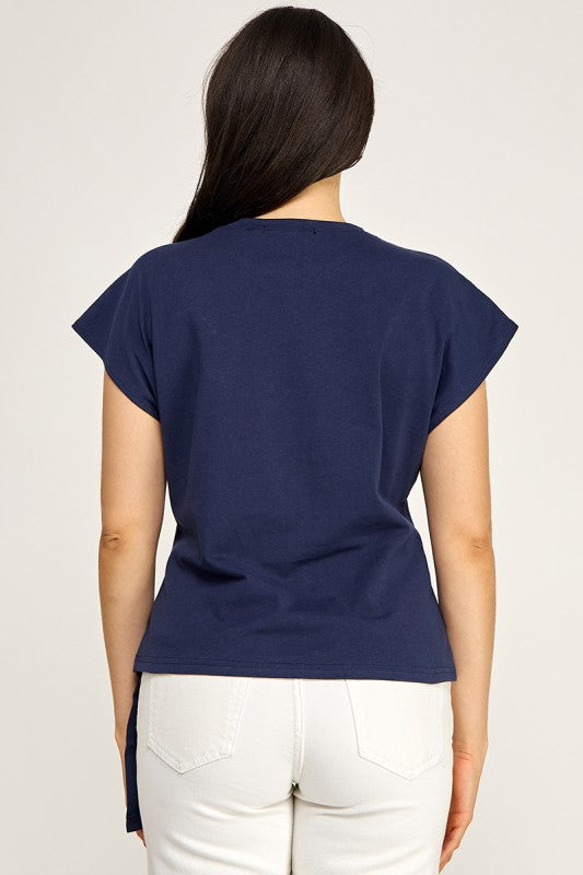 Pre-order June 15 Navy Ribbon Asymmetric Shirt