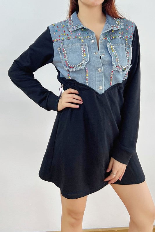 Long Sleeve Contrast Mini Dress