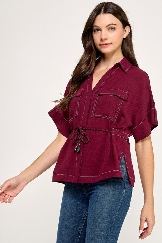 Burgundy Button Down Top
