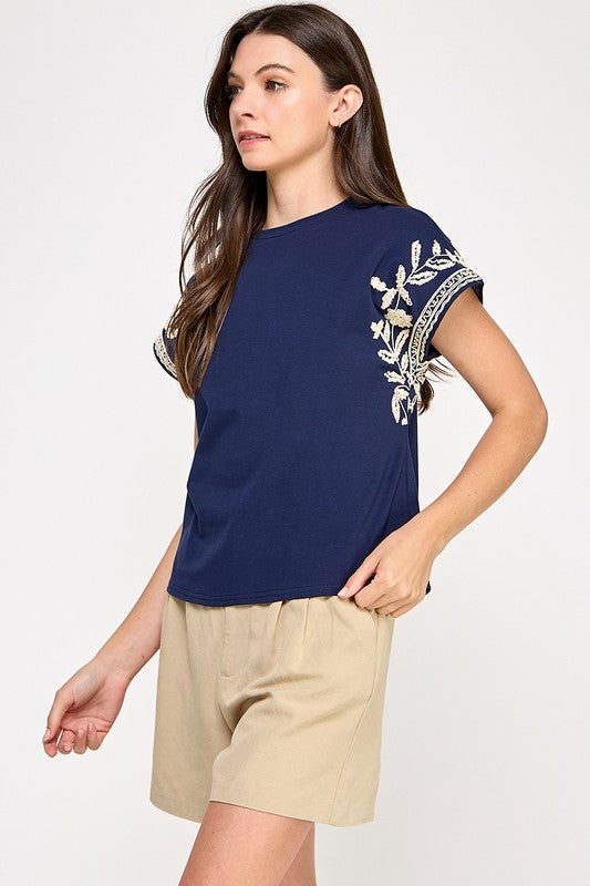 Navy Embroidery T-Shirt