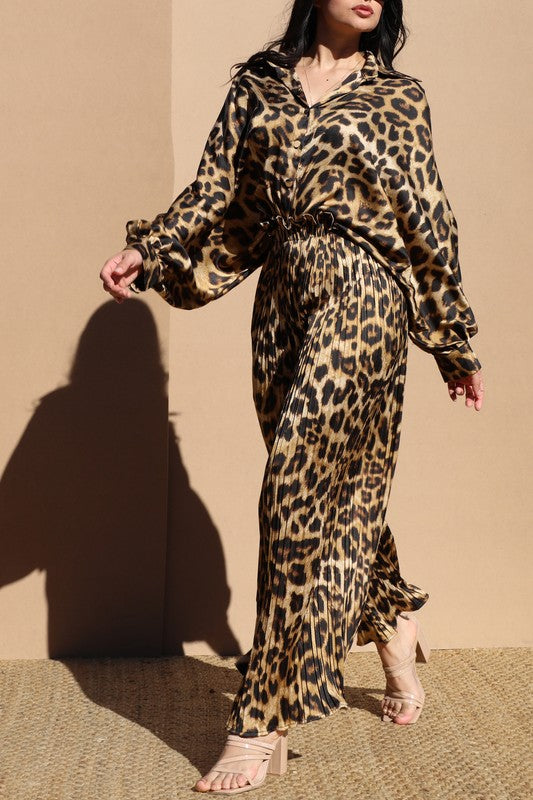 Leopard Oversized Satin Top & Pant Set