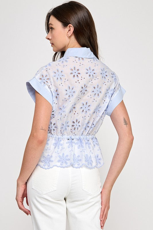 Blue Detail Keyhole Shirt