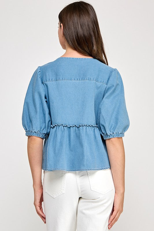 Light Denim Front Tie Shirt