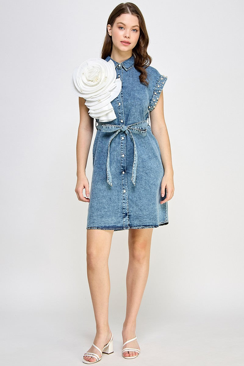 Denim Flower & Pearls Dress