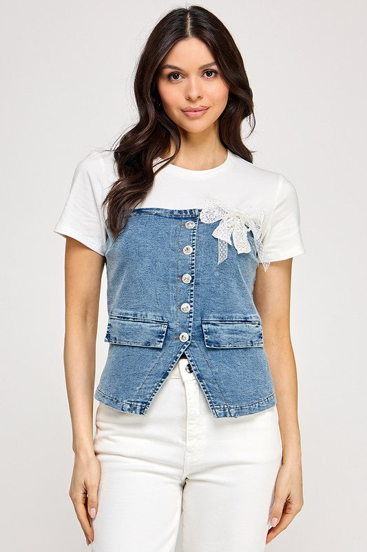 White Color Block Top