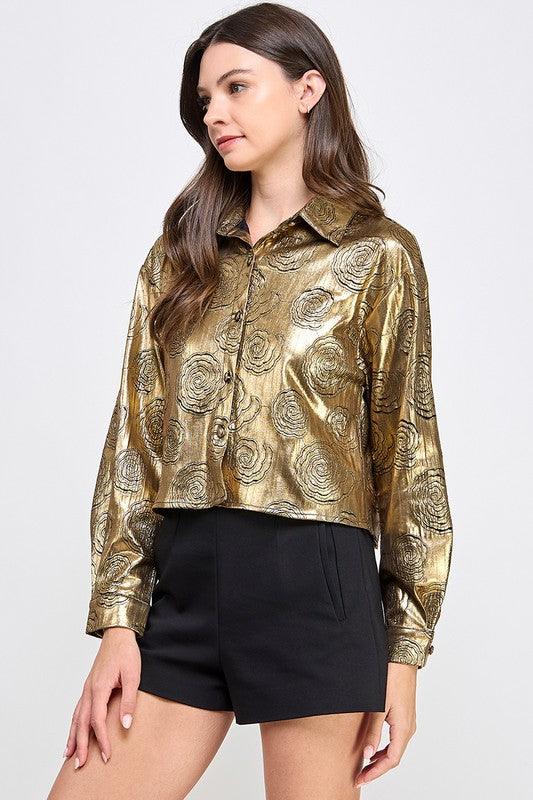 Gold Long Sleeve Button Down Shirt