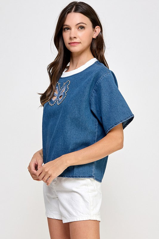 Rhinestone Butterfly T- Shirt