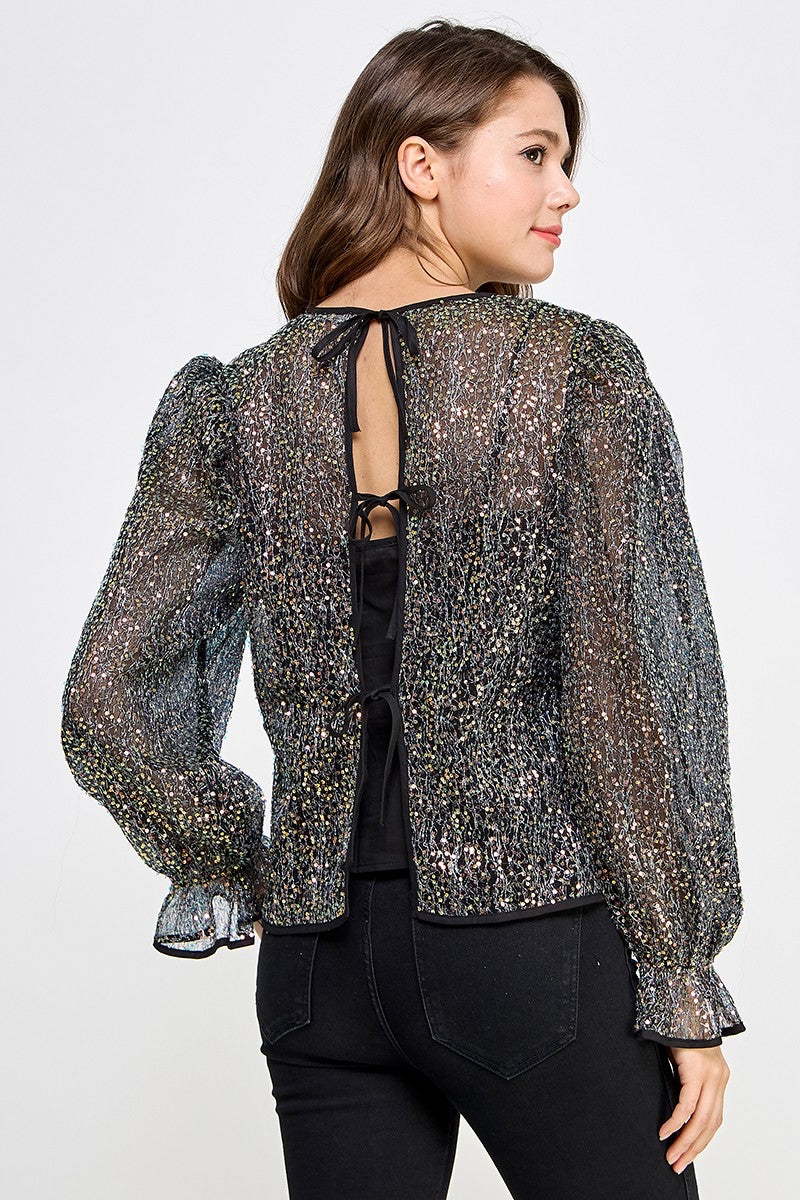 Black Sequin Detail Open Back