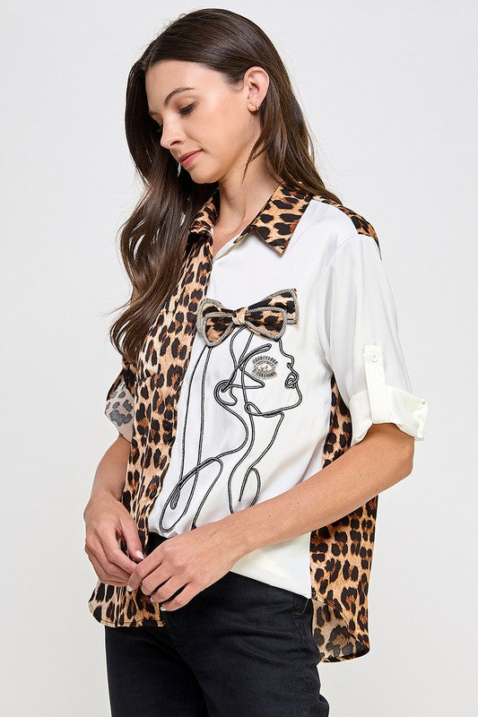White Animal Print Face Top