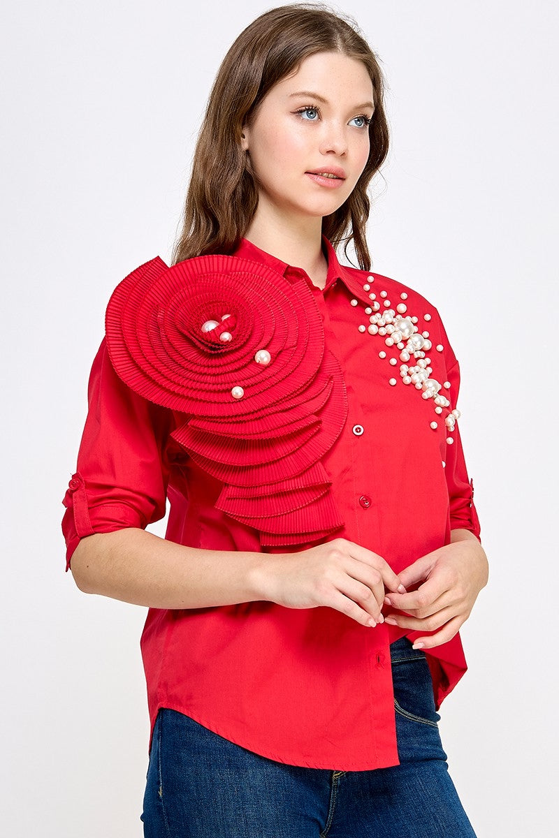 Re-Stock RHINESTONE N FLORAL DETAIL SHIRT