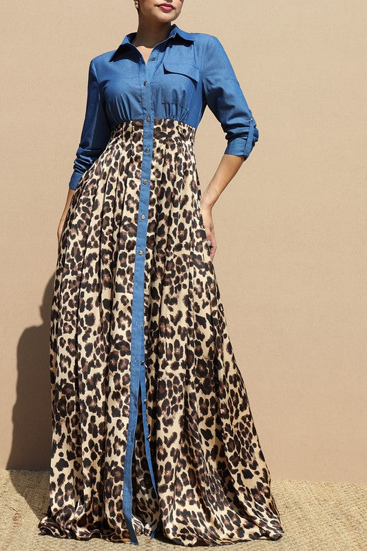 Leopard Long Sleeves Maxi Dress