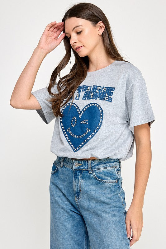 Grey Je T’aime (Te Amo en francés) T- Shirt