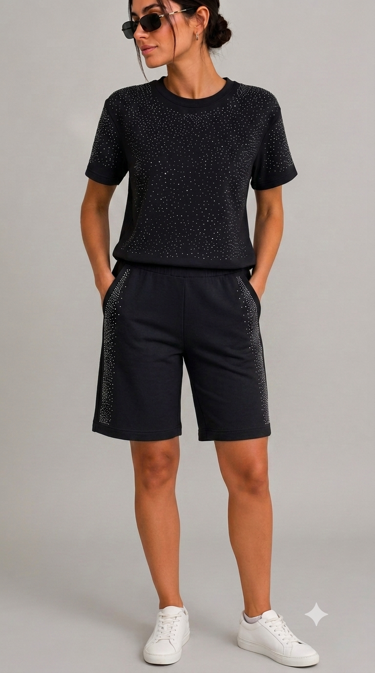 Black Glitter Short Set