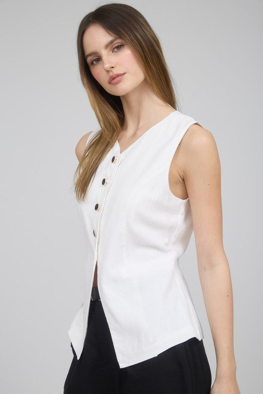 (Corre peq, leer abajo) White Long Lines Vest