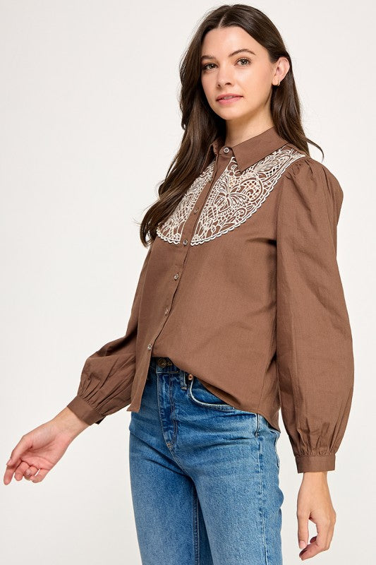 Brown Embroidery Shirt
