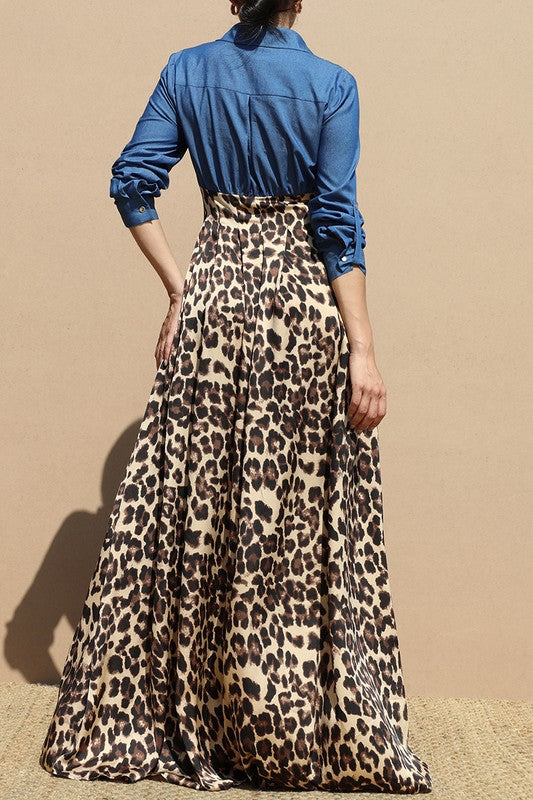 Leopard Long Sleeves Maxi Dress