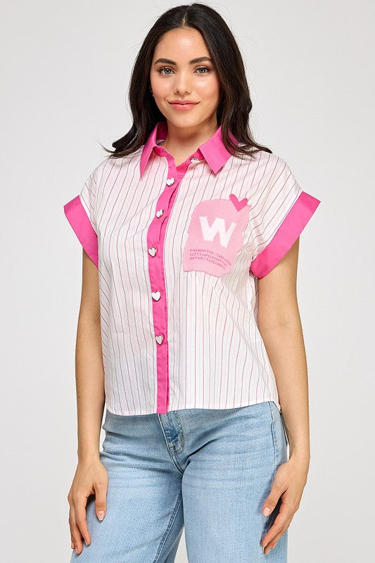 Pink W Button Down Shirt