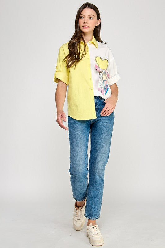 Yellow Color Block Heart Shirt