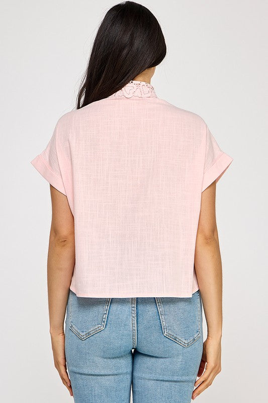 Pink Lace Trim Top