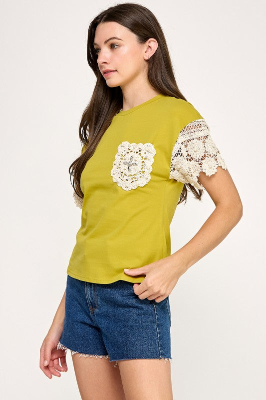 Lime Lace Crochet T-Shirt