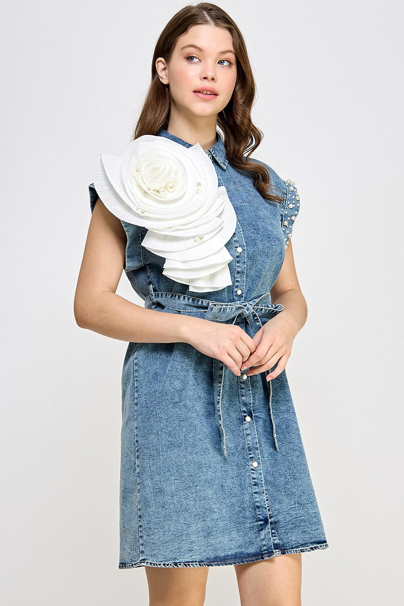 Denim Flower & Pearls Dress