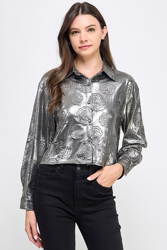 Silver Long Sleeve Button Down Shirt