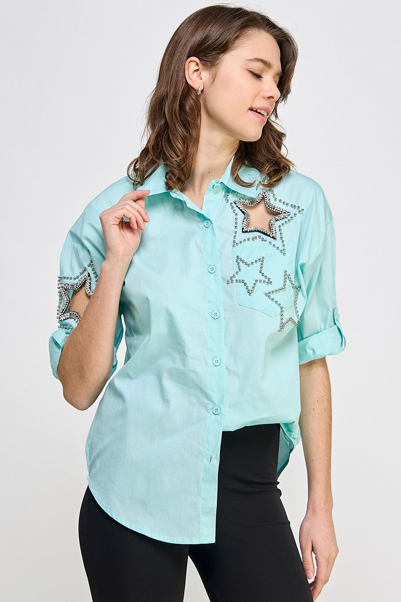 Mint Stars Rhinestone detail