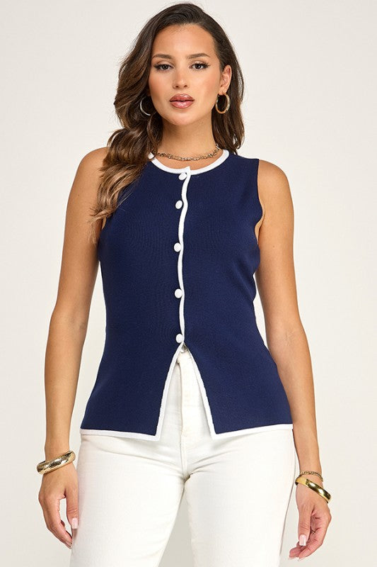 Navy Vest Sweater Top