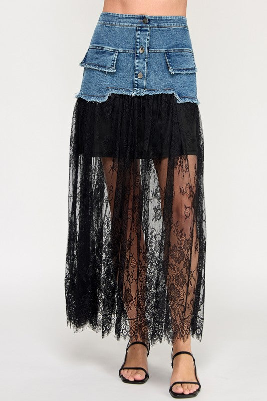 Pre-order mayo 12 Black Lace & Denim Skirt