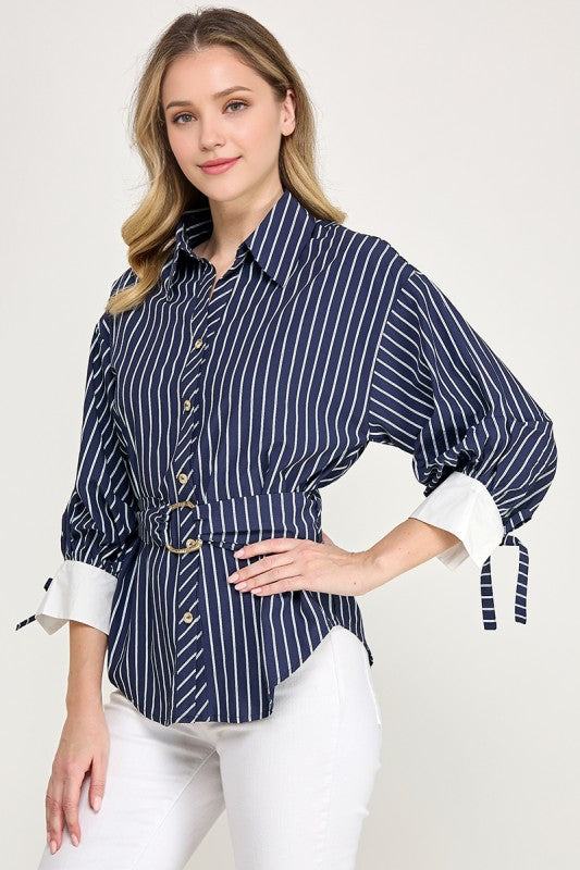 Pre-order Oct 26 Navy Belted Stripe Shirt
