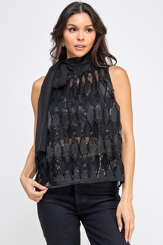 Scarf Ribbon Detail Top