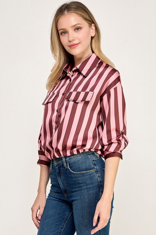 Pre-order Agosto 10 Brown/Pink Waistband 3Q Sleeve Shirt