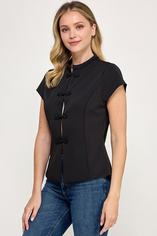 Pre-order Sept 7 Black Mandarin Collar Top