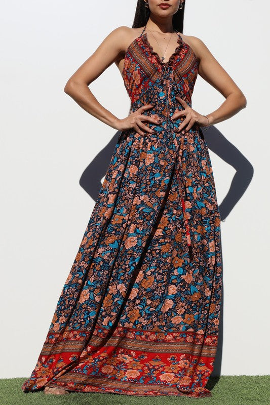 lv maxi dress Blue Woven Maxi Dress Small
