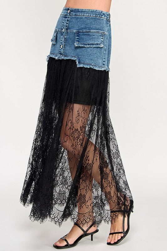 Pre-order mayo 12 Black Lace & Denim Skirt
