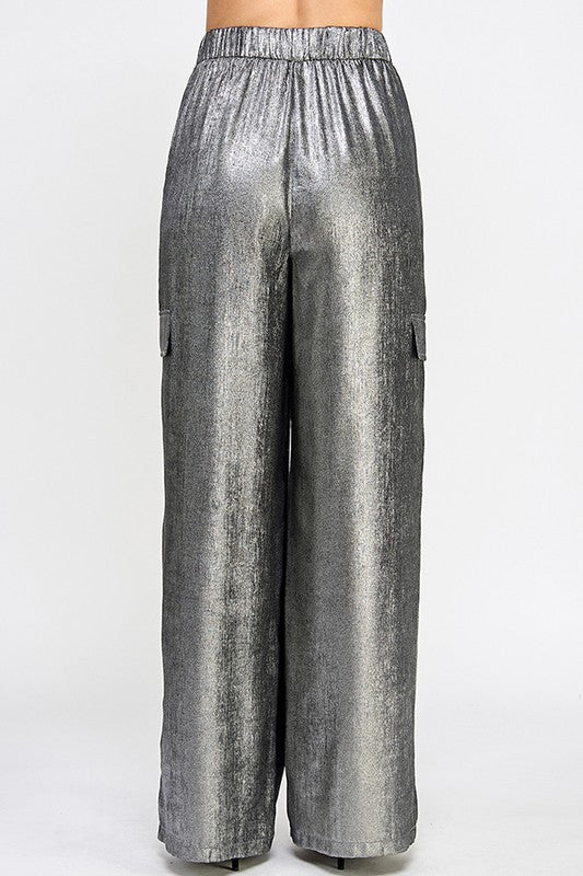Silver Cargo Wide Leg Pants