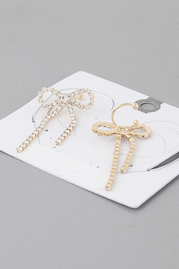 Gold Rhinestone Bow Cuff Earrings