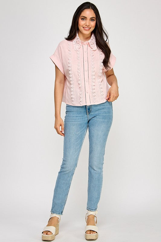 Pink Lace Trim Top