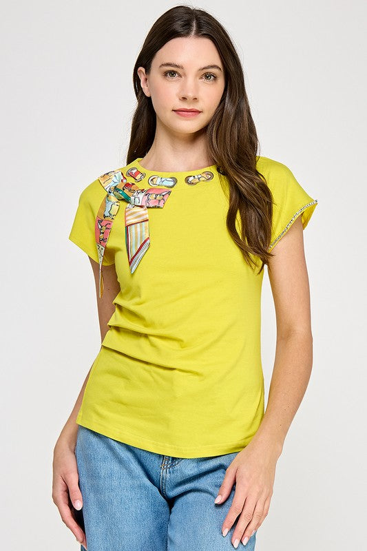 Lime Ribbon Detail T- Shirt